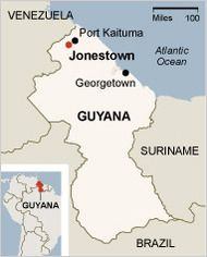 Mapa de Guyana, Jonestown