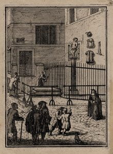 El Menneken Pis en un grabado de 1697